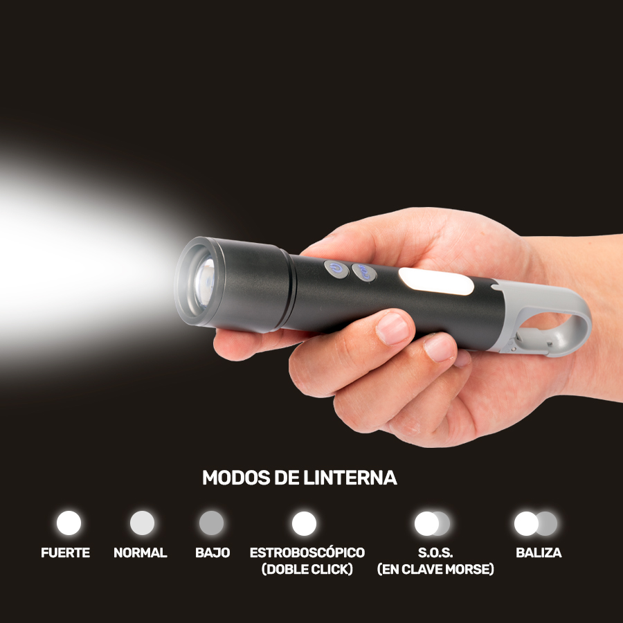 USB Linterna Táctica y lámpara recargable «HOOK» 15-en-1 - Imagen 7
