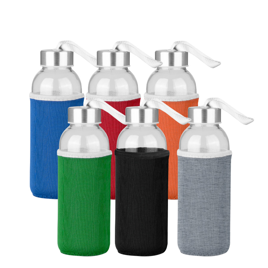 Botella de Vidrio Silica con funda de Neopreno 440cc